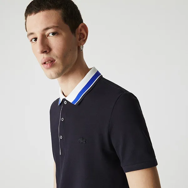 Áo Polo Nam Lacoste Slim Fit Striped Collar Cotton Piqué Polo Shirt PH0047 K8Z Màu Xanh Navy Size 3