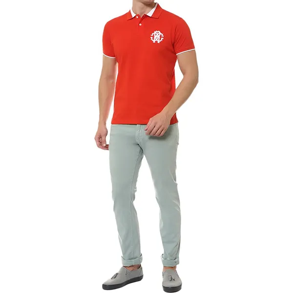 Áo Polo Nam Roberto Cavalli Contrast Trim Short Sleeve Polo Shirt FST643 Màu Đỏ Cam Size M