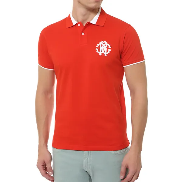 Áo Polo Nam Roberto Cavalli Contrast Trim Short Sleeve Polo Shirt FST643 Màu Đỏ Cam Size M
