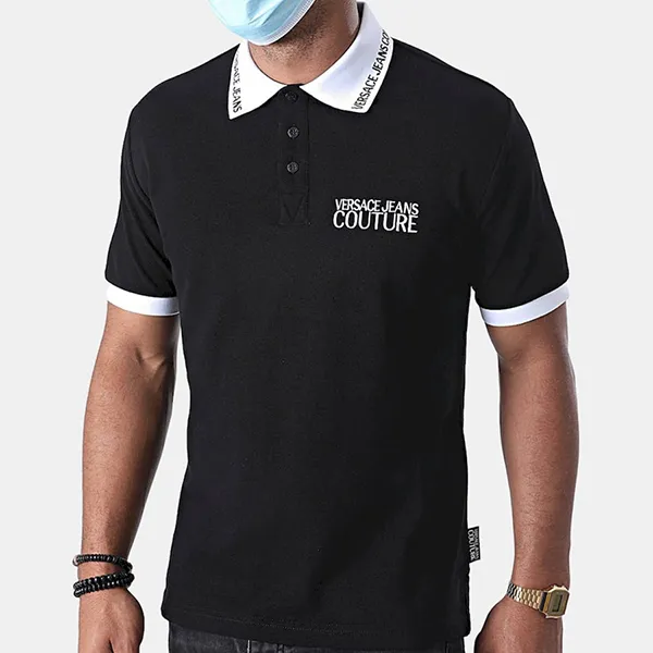 Áo Polo Nam Versace Jeans Couture Logo Embroidery Short Sleeve Shirt B3GZA72T-36571 Black Màu Đen Size S