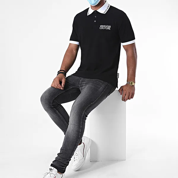 Áo Polo Nam Versace Jeans Couture Logo Embroidery Short Sleeve Shirt B3GZA72T-36571 Black Màu Đen Size S
