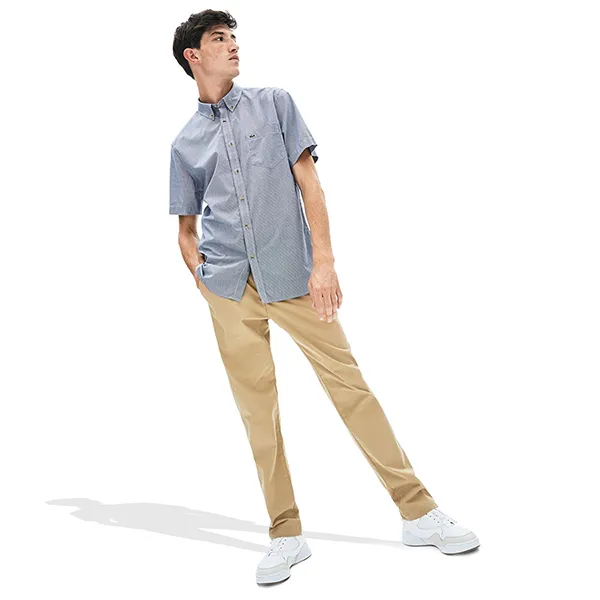 Áo Sơ Mi Cộc Tay Nam Lacoste Regular Fit Gingham Cotton Shirt CH0004 00 0Y1 Màu Xanh Kẻ 38