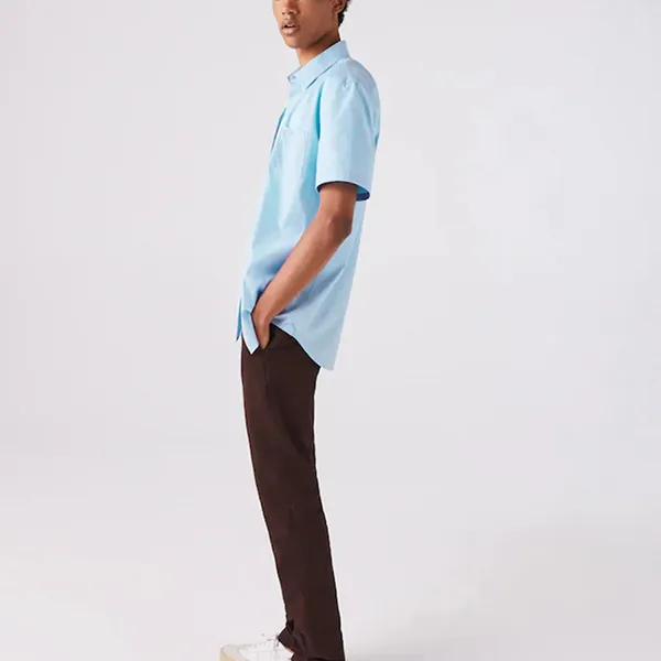 Áo Sơ Mi Cộc Tay Nam Lacoste Regular Fit Pique Cotton Poplin Short Sleeve Shirt Blue CH2741 00 HBP Màu Xanh Da Trời Size 39