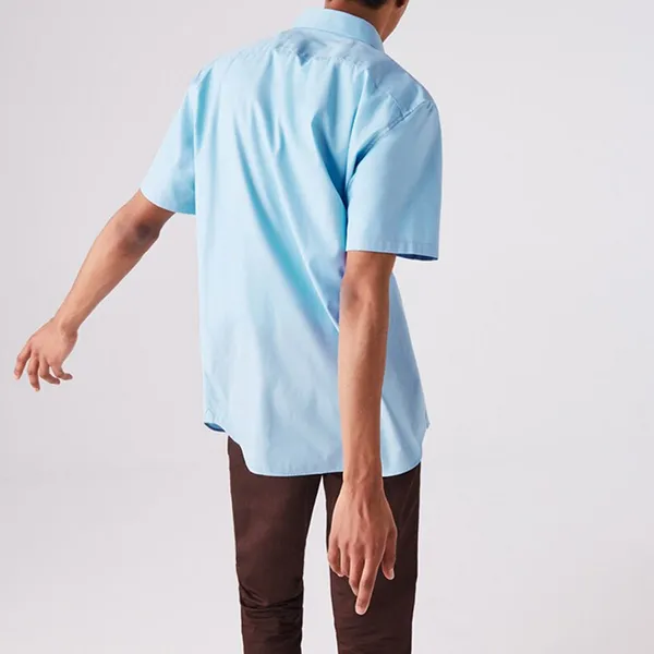 Áo Sơ Mi Cộc Tay Nam Lacoste Regular Fit Pique Cotton Poplin Short Sleeve Shirt Blue CH2741 00 HBP Màu Xanh Da Trời Size 39