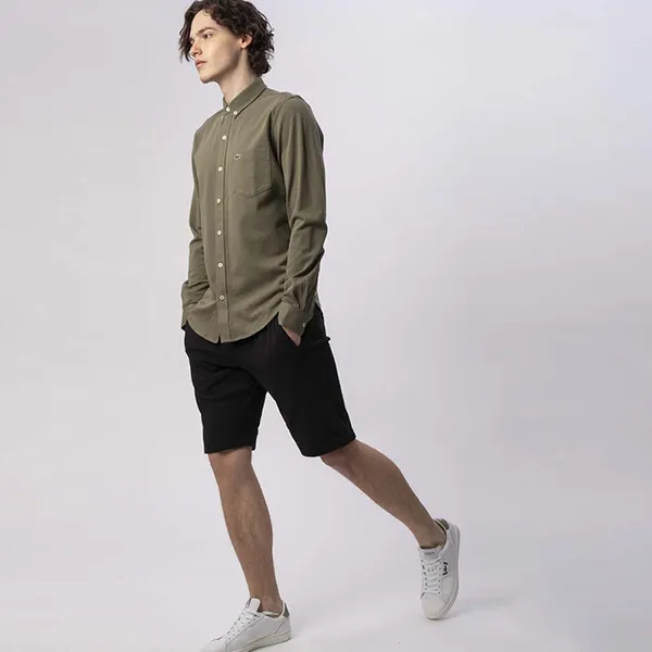 Áo Sơ Mi Dài Tay Nam Lacoste Men's Cotton And Linen Pique Long Sleeve Button Down Shirt CH6650L 316 Màu Xanh Olive Size 38