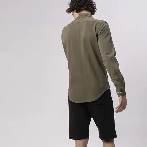 Áo Sơ Mi Dài Tay Nam Lacoste Men's Cotton And Linen Pique Long Sleeve Button Down Shirt CH6650L 316 Màu Xanh Olive Size 38