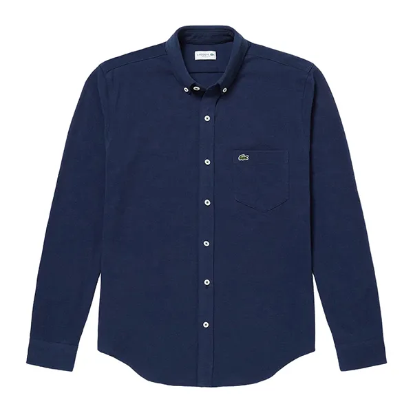 Áo Sơ Mi Dài Tay Nam Lacoste Men's Cotton And Linen Pique Long Sleeve Button Down Shirt CH6650L 78X Màu Xanh Navy Size 38