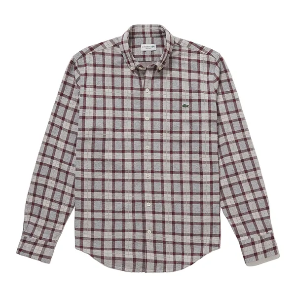 Áo Sơ Mi Dài Tay Nam Lacoste Men's Cotton Knitted Shirt CH9870 BZD Màu Kẻ Caro Đỏ Size 39