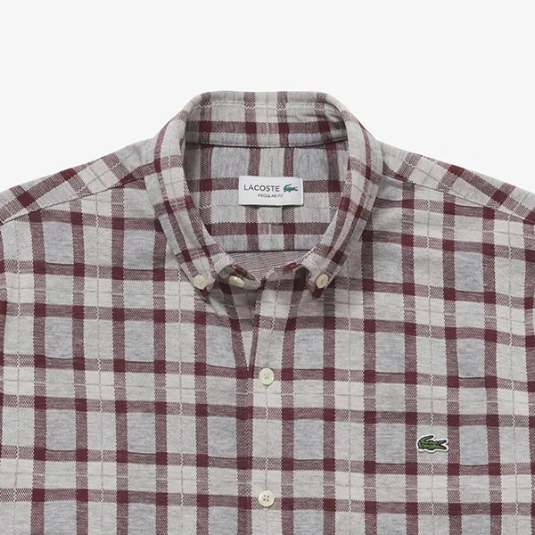 Áo Sơ Mi Dài Tay Nam Lacoste Men's Cotton Knitted Shirt CH9870 BZD Màu Kẻ Caro Đỏ Size 39