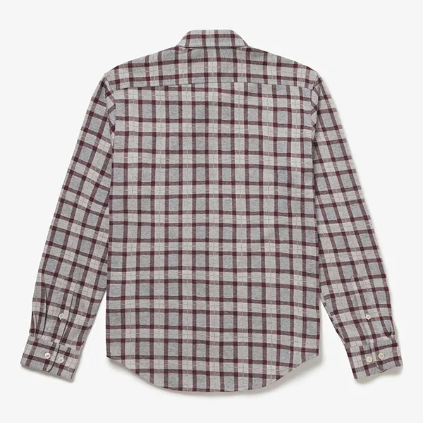 Áo Sơ Mi Dài Tay Nam Lacoste Men's Cotton Knitted Shirt CH9870 BZD Màu Kẻ Caro Đỏ Size 39