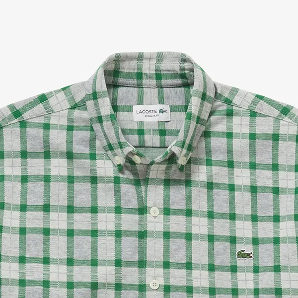 Áo Sơ Mi Dài Tay Nam Lacoste Men's Cotton Knitted Shirt CH9870 SJF Màu Kẻ Xanh Caro Size 39