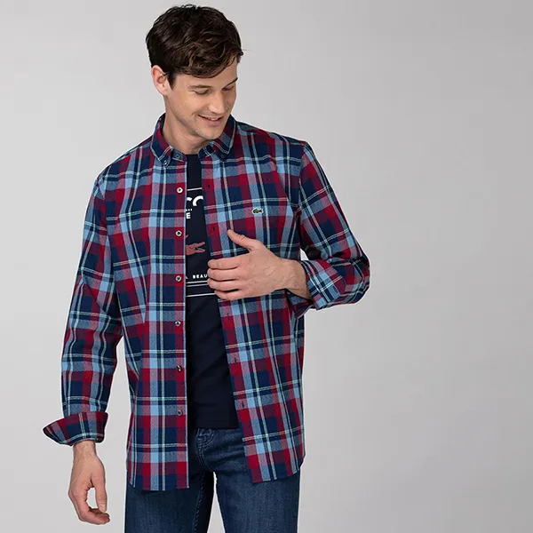 Áo Sơ Mi Dài Tay Nam Lacoste Men's Regular Fit Check Cotton Fabric Shirt CH0954 UJX Màu Kẻ Xanh Size 41 - Thời trang - Vua Hàng Hiệu