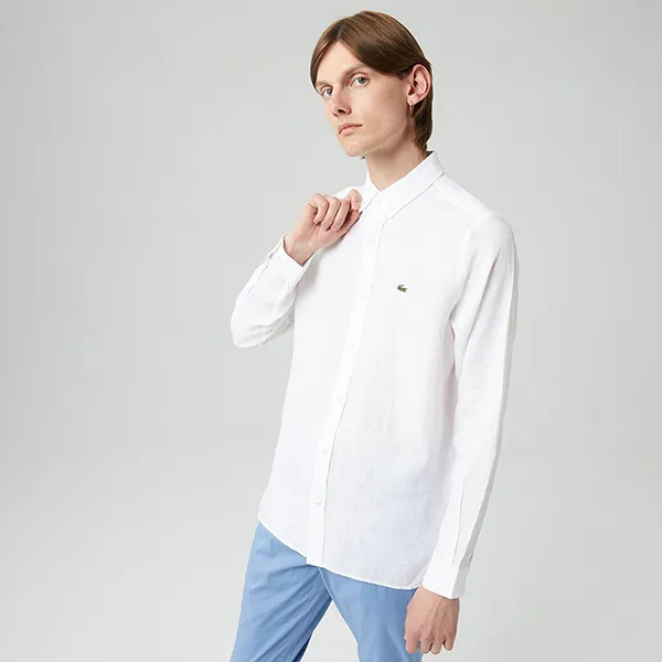 Áo Sơ Mi Dài Tay Nam Lacoste Regular Fit Linen Shirt CH4990 001 Màu Trắng Size 39 - 4