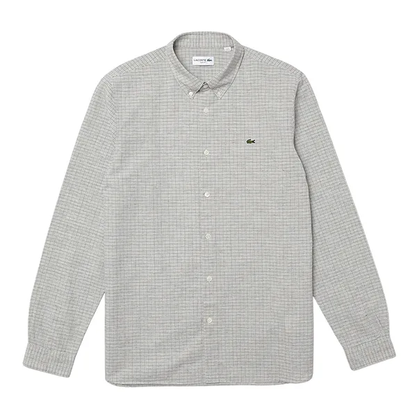 Áo Sơ Mi Dài Tay Nam Lacoste Men's Slim Fit Checkered Cotton And Linen Shirt CH7643 GA3 Màu Trắng/Xanh Navy Size 40
