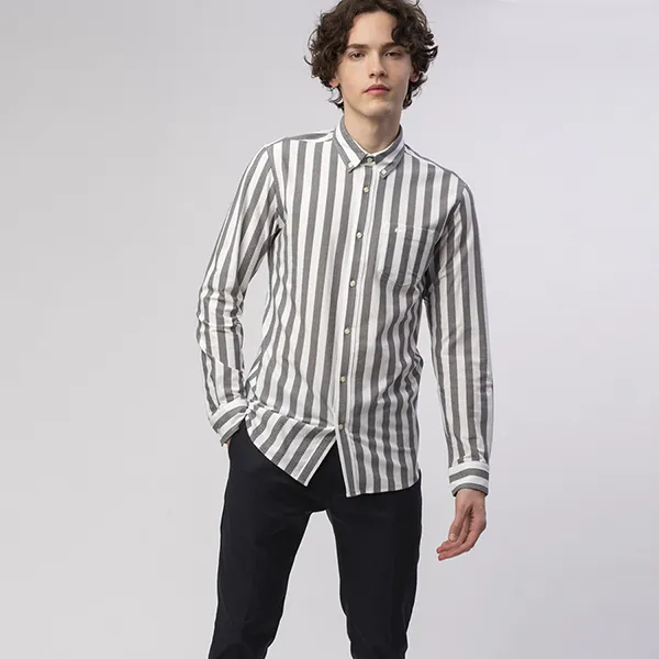 Áo Sơ Mi Dài Tay Nam Lacoste Men's Slim Fit Striped Business Shirt CH705EL 031 Màu Đen Kẻ Trắng Size 2