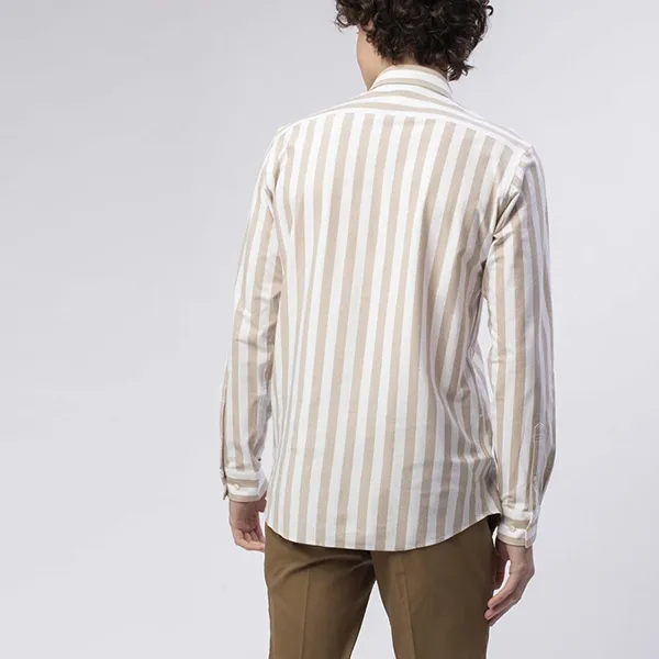 Áo Sơ Mi Dài Tay Nam Lacoste Men's Slim Fit Striped Business Shirt CH705EL Z1S Màu Be Size 2
