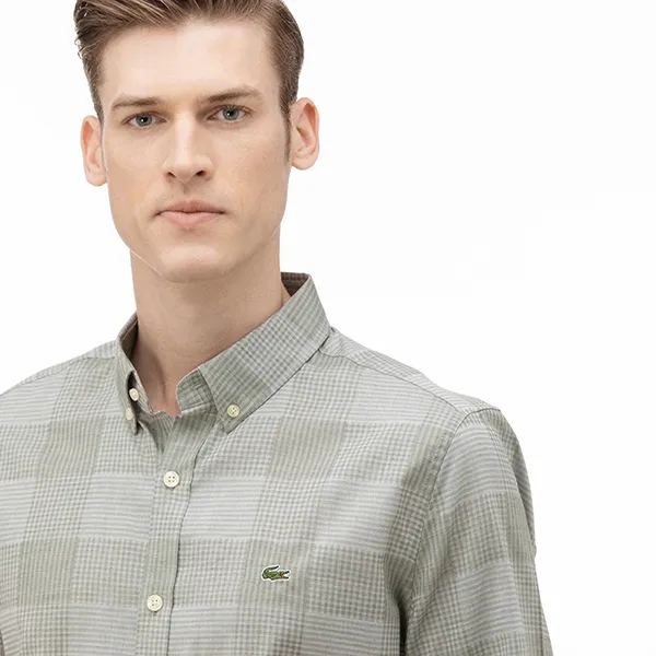 Áo Sơ Mi Dài Tay Nam Lacoste Shirt Men's Slim Fit With A Collar Fastened With Buttons CH0012 12Y Màu Xanh Kẻ Size 39