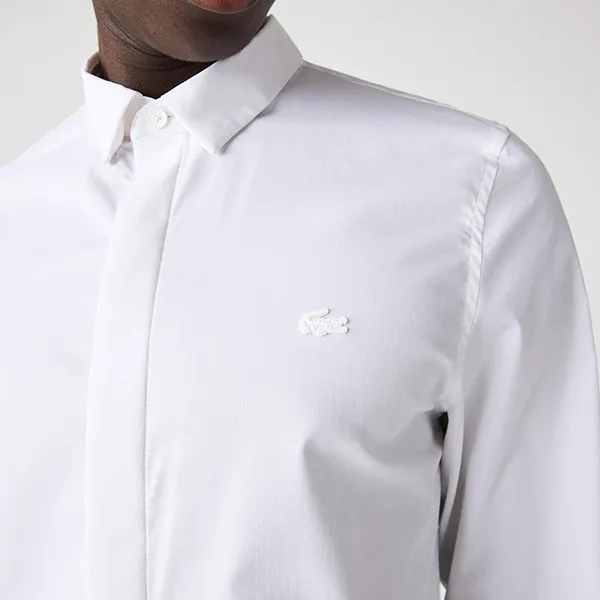 Áo Sơ Mi Dài Tay Nam Lacoste Men's Slim Fit Concealed Placket Stretch Cotton Poplin Shirt CH2567 001 Màu Trắng Size 40