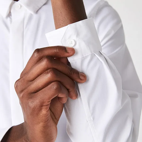 Áo Sơ Mi Dài Tay Nam Lacoste Men's Slim Fit Concealed Placket Stretch Cotton Poplin Shirt CH2567 001 Màu Trắng Size 40