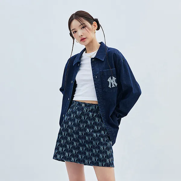 Áo Sơ Mi MLB Denim Cube Monogram Big Lux New York Yankees 3ADRM0434-50NYD Màu Xanh Navy