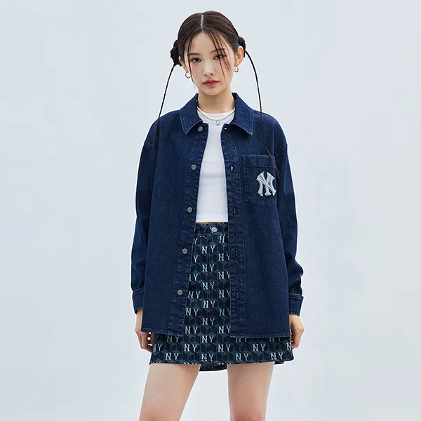 Áo Sơ Mi MLB Denim Cube Monogram Big Lux New York Yankees 3ADRM0434-50NYD Màu Xanh Navy