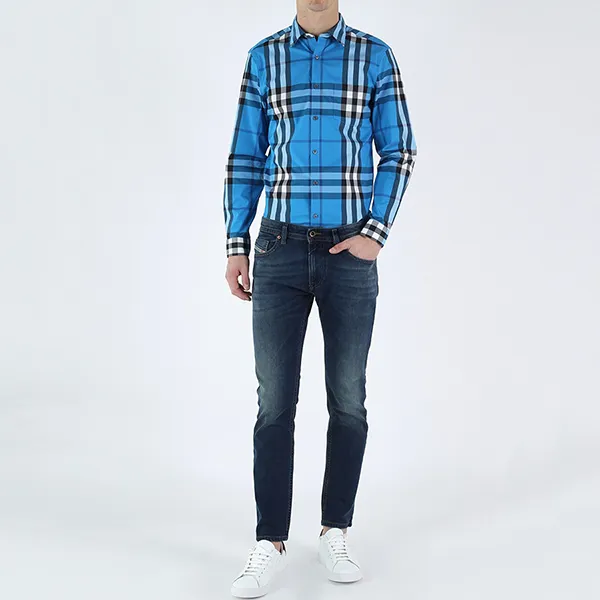 Áo Sơ Mi Nam Burberry Checked Shirt 4015345 4310B Màu Xanh Blue Size L