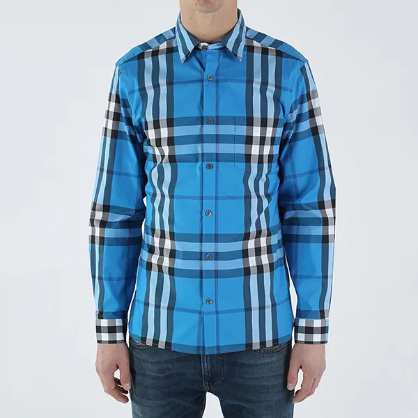Áo Sơ Mi Nam Burberry Checked Shirt 4015345 4310B Màu Xanh Blue Size L