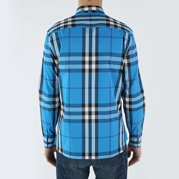 Áo Sơ Mi Nam Burberry Checked Shirt 4015345 4310B Màu Xanh Blue Size L
