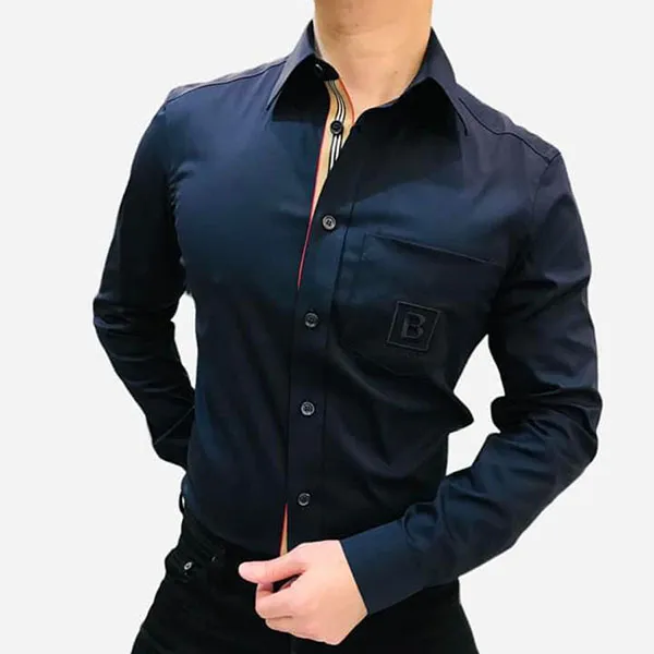 Áo Sơ Mi Nam Burberry Letter Pattern Functional 8061858 Màu Xanh Navy Size XS - Thời trang - Vua Hàng Hiệu