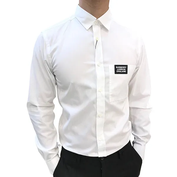 Áo Sơ Mi Nam Burberry Men's Logo Detail Stretch Cotton Poplin Shirt 8021794 Màu Trắng Size M