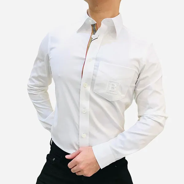 Áo Sơ Mi Nam Burberry White Letter Pattern Functional 8061860 Màu Trắng Size XS