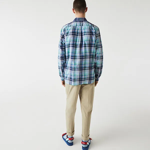 Áo Sơ Mi Nam Lacoste Men's Regular Fit Check Stretch Cotton Shirt CH2603 00 51W Màu Kẻ Xanh Caro Size 38