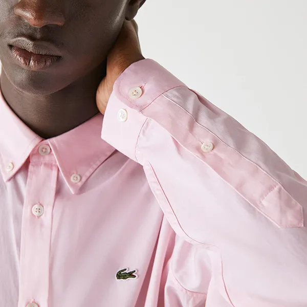 Áo Sơ Mi Nam Lacoste Men's Regular Fit Premium Cotton Shirt CH2933 00 ADY Màu Hồng Nhạt Size 39