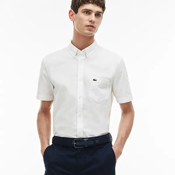 Áo Sơ Mi Nam Lacoste Oxford Cotton Shirt Short Sleeves CH9595 51 800 Màu Trắng Size 41