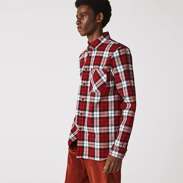 Áo Sơ Mi Nam Lacoste Regular Fit Checkered Thick Flannel Overshirt CH7654 51 SXB PB05 Kẻ Caro Đỏ Size S