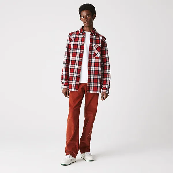 Áo Sơ Mi Nam Lacoste Regular Fit Checkered Thick Flannel Overshirt CH7654 51 SXB PB05 Kẻ Caro Đỏ Size S