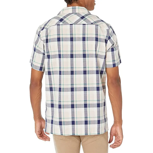 Áo Sơ Mi Nam Lacoste Short Sleeve Plaid Relaxed Fit Woven Shirt CH0960 51 3DC PC05 Màu Be Kẻ Xanh Size S