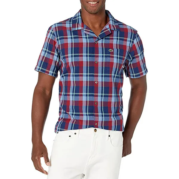 Áo Sơ Mi Nam Lacoste Short Sleeve Plaid Relaxed Fit Woven Shirt CH0960 51 UJX PC05 Màu Xanh Kẻ Caro Đỏ L