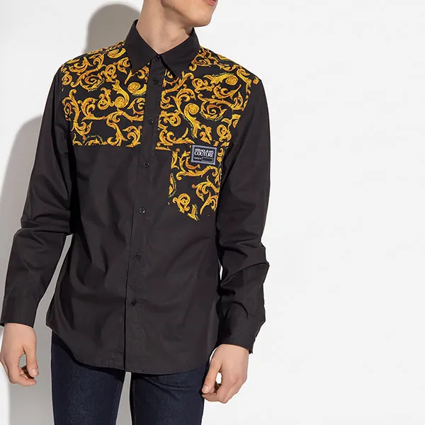 Áo Sơ Mi Nam Versace Jeans Couture Black Cotton Shirt 74GAL225 Màu Đen Vàng Size 44