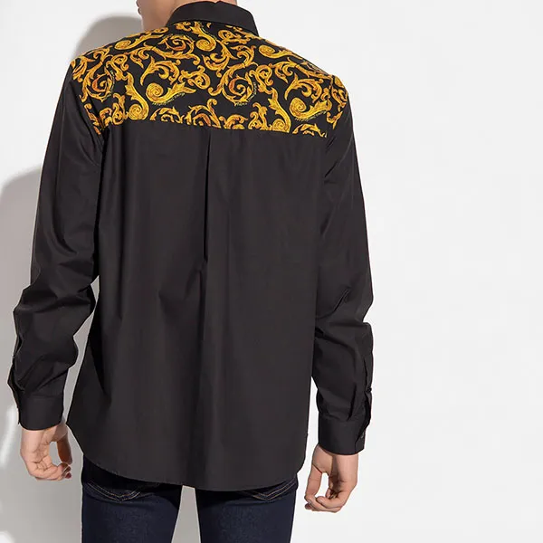 Áo Sơ Mi Nam Versace Jeans Couture Black Cotton Shirt 74GAL225 Màu Đen Vàng Size 44
