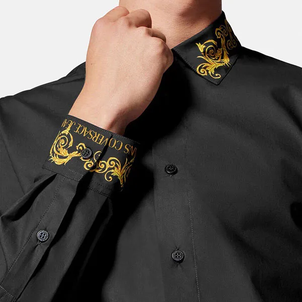 Áo Sơ Mi Nam Versace Jeans Couture Logo Couture Printed Shirt 74GAC2SB Màu Đen Size 46