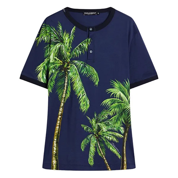 Áo Thun Nam Dolce & Gabbana D&G Printed Cotton-jersey Tshirt Màu Xanh Navy Size 46 - 1