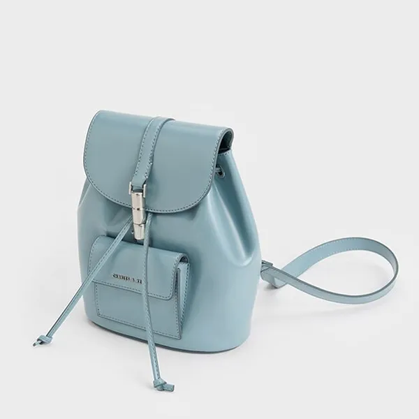 Balo Nữ Charles & Keith CNK Cesia Metallic Accent Backpack Slate Blue 60151332 Màu Xanh Nhạt