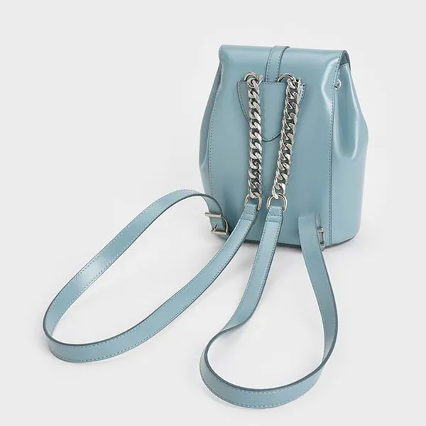 Balo Nữ Charles & Keith CNK Cesia Metallic Accent Backpack Slate Blue 60151332 Màu Xanh Nhạt
