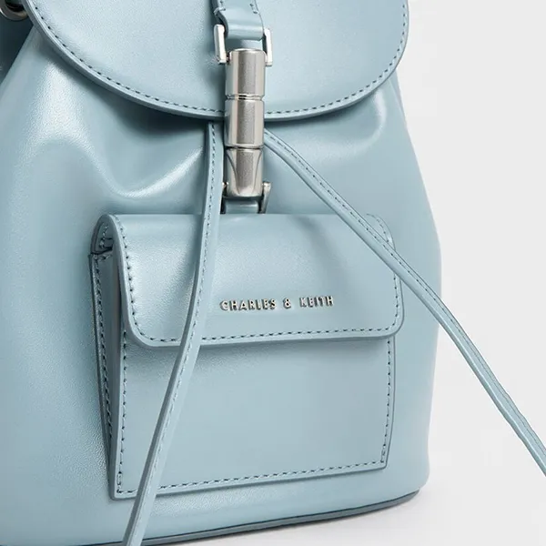Balo Nữ Charles & Keith CNK Cesia Metallic Accent Backpack Slate Blue 60151332 Màu Xanh Nhạt