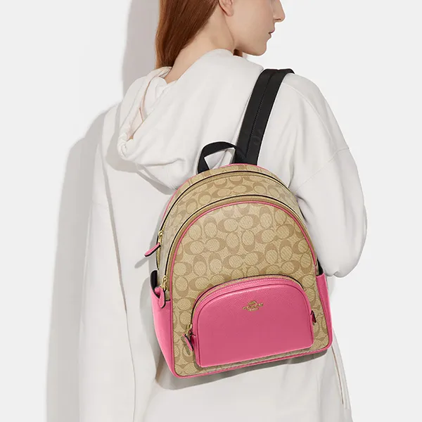 Balo Nữ Coach Court Backpack In Signature Canvas 5671 Màu Hồng/Khaki - Túi xách - Vua Hàng Hiệu
