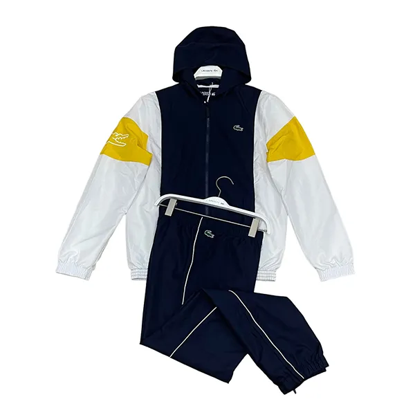 Bộ Quần Áo Gió Lacoste Tracksuit Sport Loose Color-Block Màu Trắng Phối Xanh Navy Size S