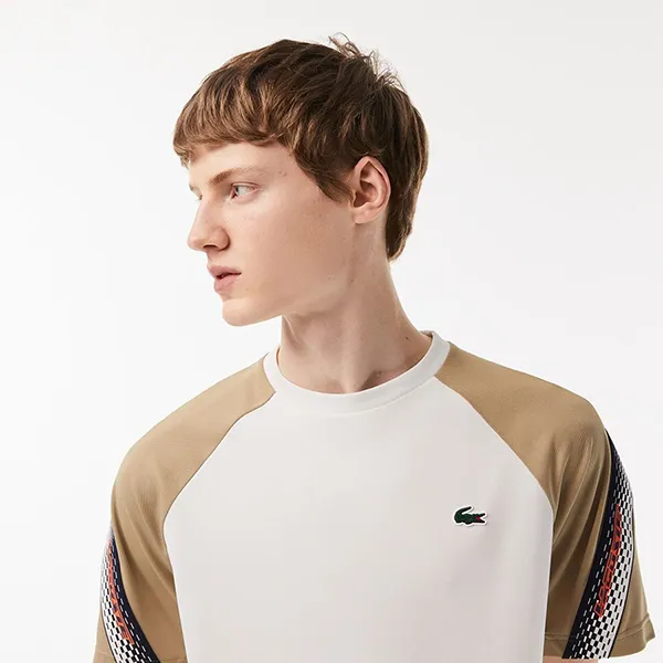 Bộ Quần Áo Cộc Tay Nam Lacoste Men's Sport Regular Fit Logo Stripe Màu Trắng/Be Size S