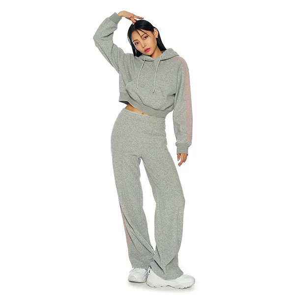 Bộ Quần Áo Nỉ Nữ Nerdy ĐB Crop Terry Màu Ghi Xám Size S