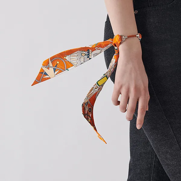 Cài Khăn Nữ Hermès Mini Mors Tresse Cuir Twilly Ring Palladié / Gold / Orange Màu Cam - Phụ kiện - Vua Hàng Hiệu